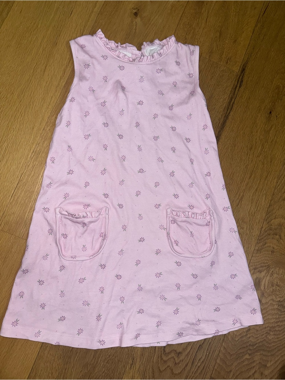 Girls' Pink Sleeveless Dress with Ruffle Pockets